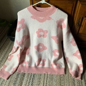 Pink Romwe Flower Crewneck